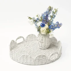Mrs. Alice Trays & Liners|White Round Scalloped Rattan Tray