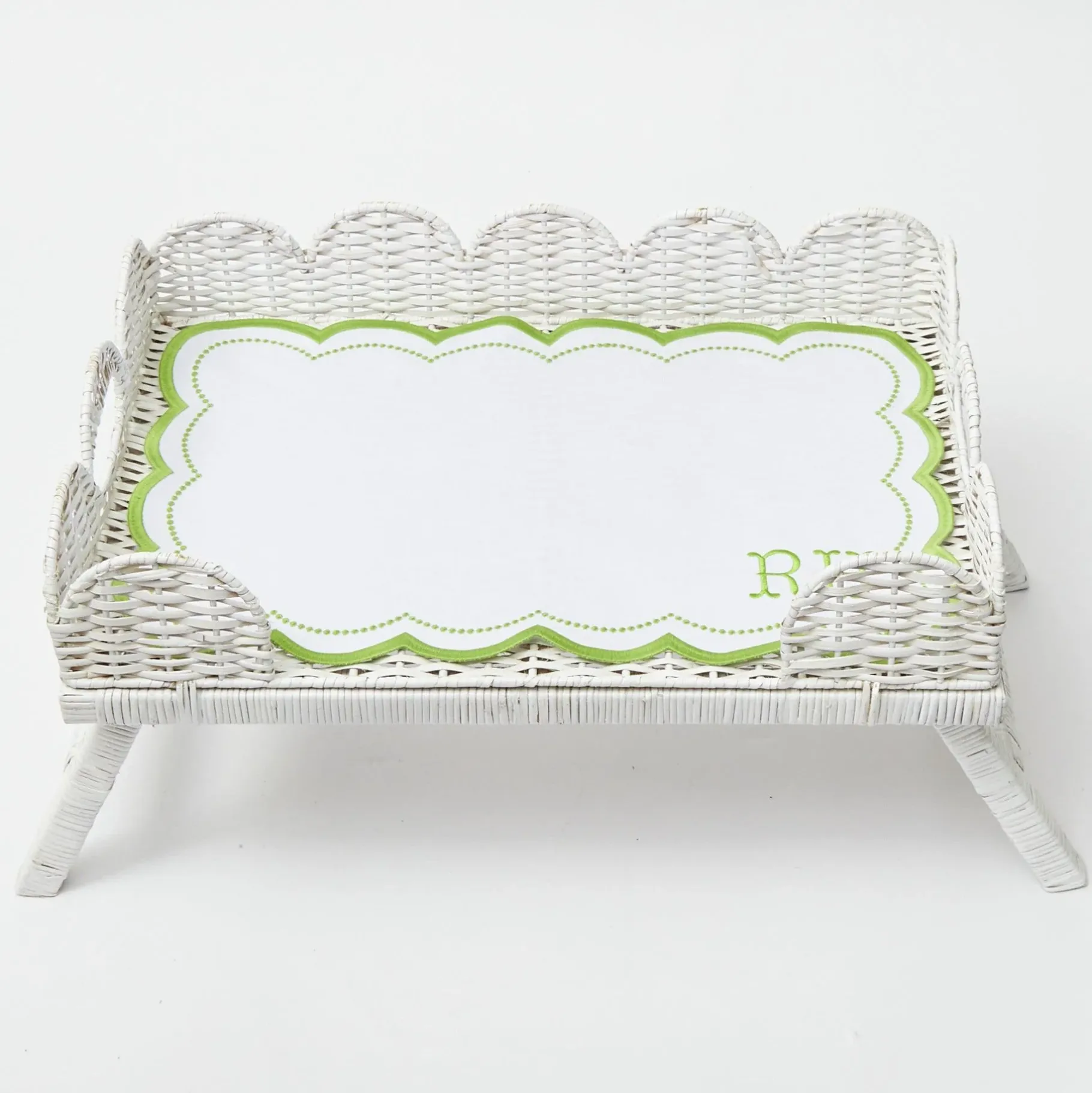 Mrs. Alice Trays & Liners|White Scalloped Rattan Breakfast Tray
