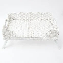 Mrs. Alice Rattan Tableware|White Scalloped Rattan Breakfast Tray