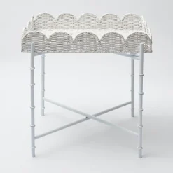 Mrs. Alice Trays & Liners|White Scalloped Rattan Tray With Stand