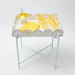 Mrs. Alice Trays & Liners|White Scalloped Rattan Tray With Stand