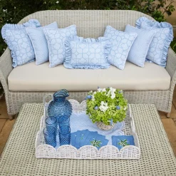 Mrs. Alice Rattan Tableware|White Scalloped Rattan Tray