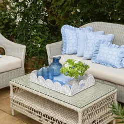 Mrs. Alice Rattan Tableware|White Scalloped Rattan Tray