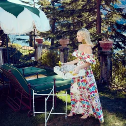 Mrs. Alice Rattan Furniture|White Scalloped Rattan Tray With Stand