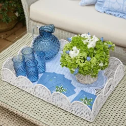 Mrs. Alice Trays & Liners|White Scalloped Rattan Tray