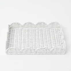 Mrs. Alice Trays & Liners|White Small Scalloped Rattan Tray