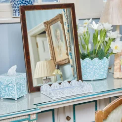 Mrs. Alice Trays & Liners|White Small Scalloped Rattan Tray