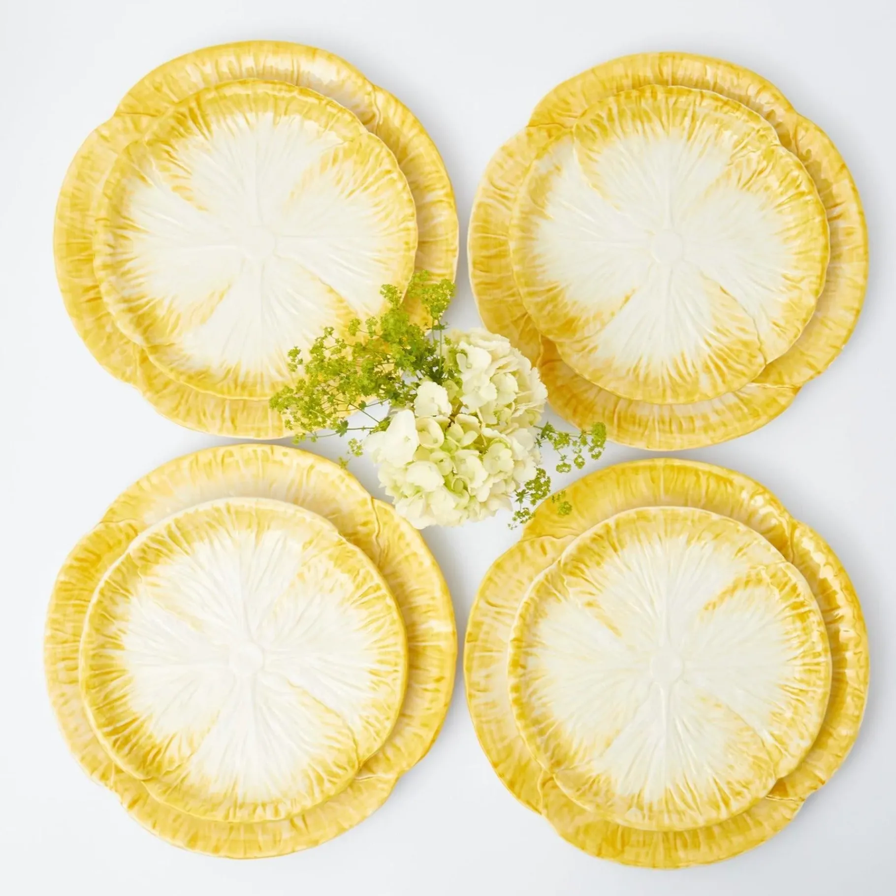 Mrs. Alice Crockery Sets|Yellow Capri Lettuce Dinner & Starter Plates (Set Of 8)