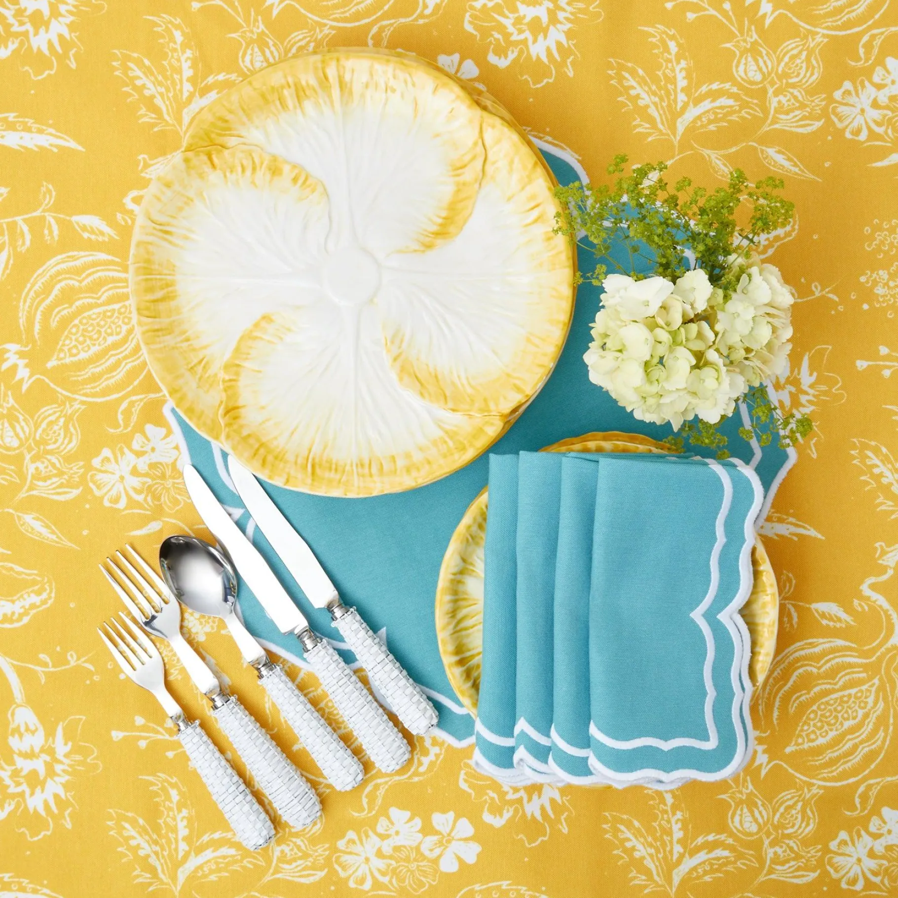 Mrs. Alice Crockery Sets|Yellow Capri Lettuce Dinner & Starter Plates (Set Of 8)