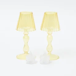 Mrs. Alice Candle Holders|Yellow Glass Lantern Tea Light Holder (Pair) - 18Cm