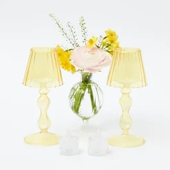 Mrs. Alice Candle Holders|Yellow Glass Lantern Tea Light Holder (Pair) - 18Cm