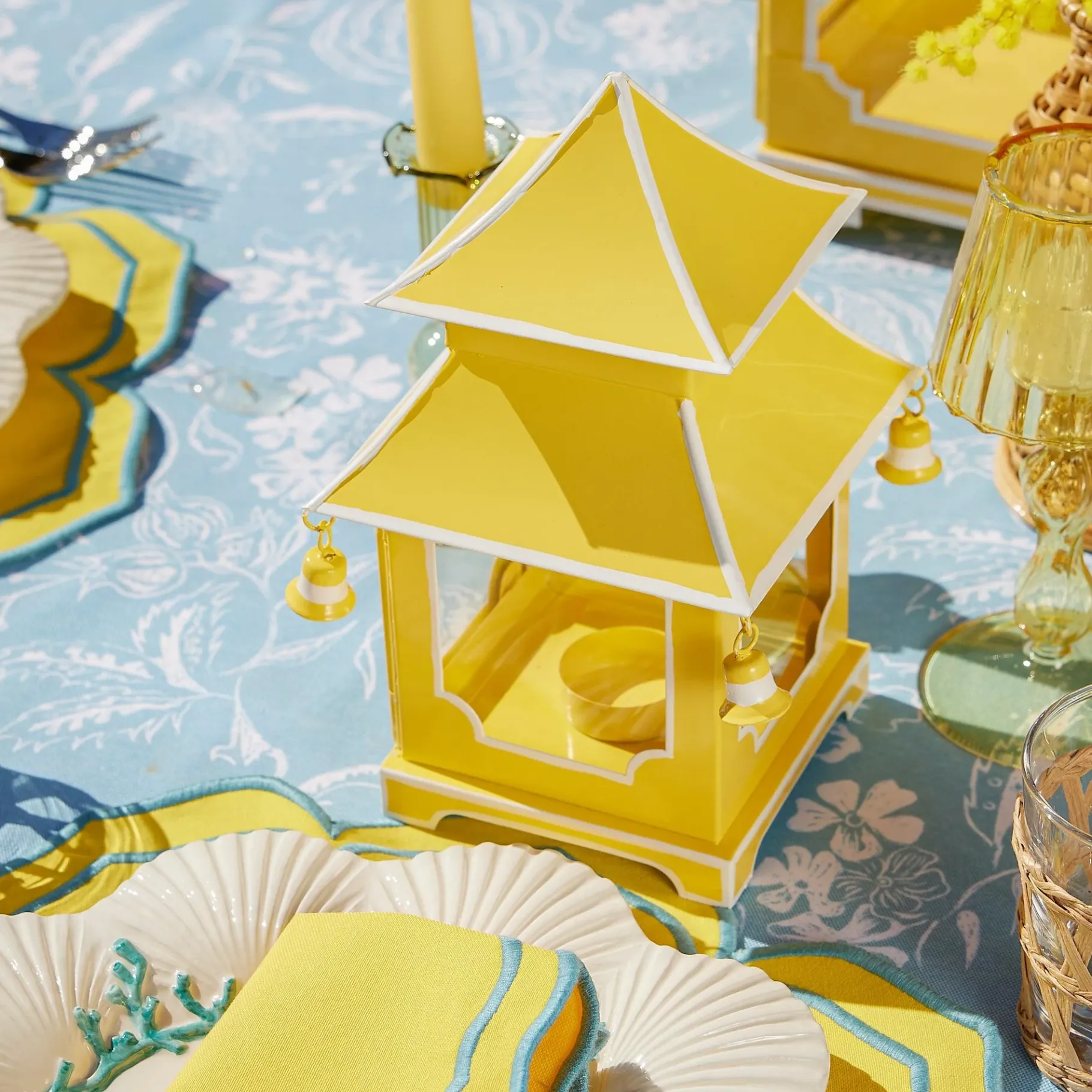 Mrs. Alice Candle Holders|Yellow Pagoda Lantern Set
