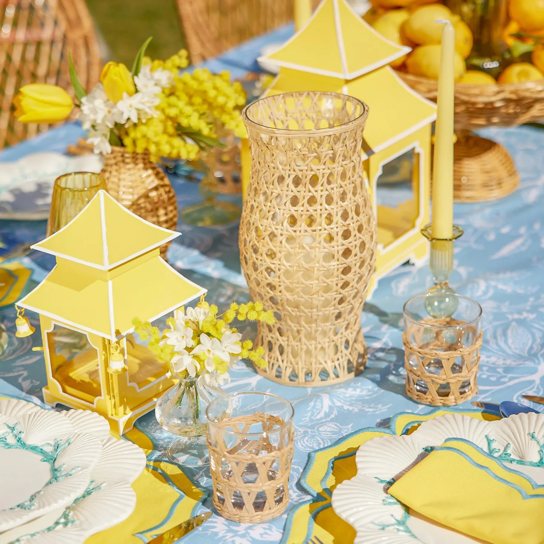 Mrs. Alice Candle Holders|Yellow Pagoda Lantern Set