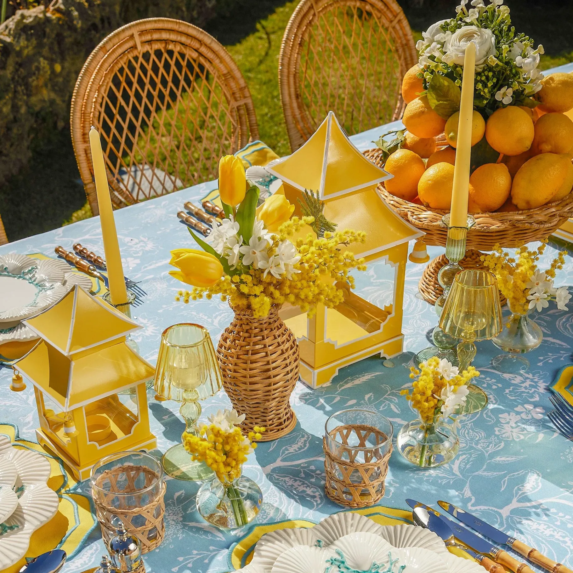 Mrs. Alice Candle Holders|Yellow Pagoda Lantern Set